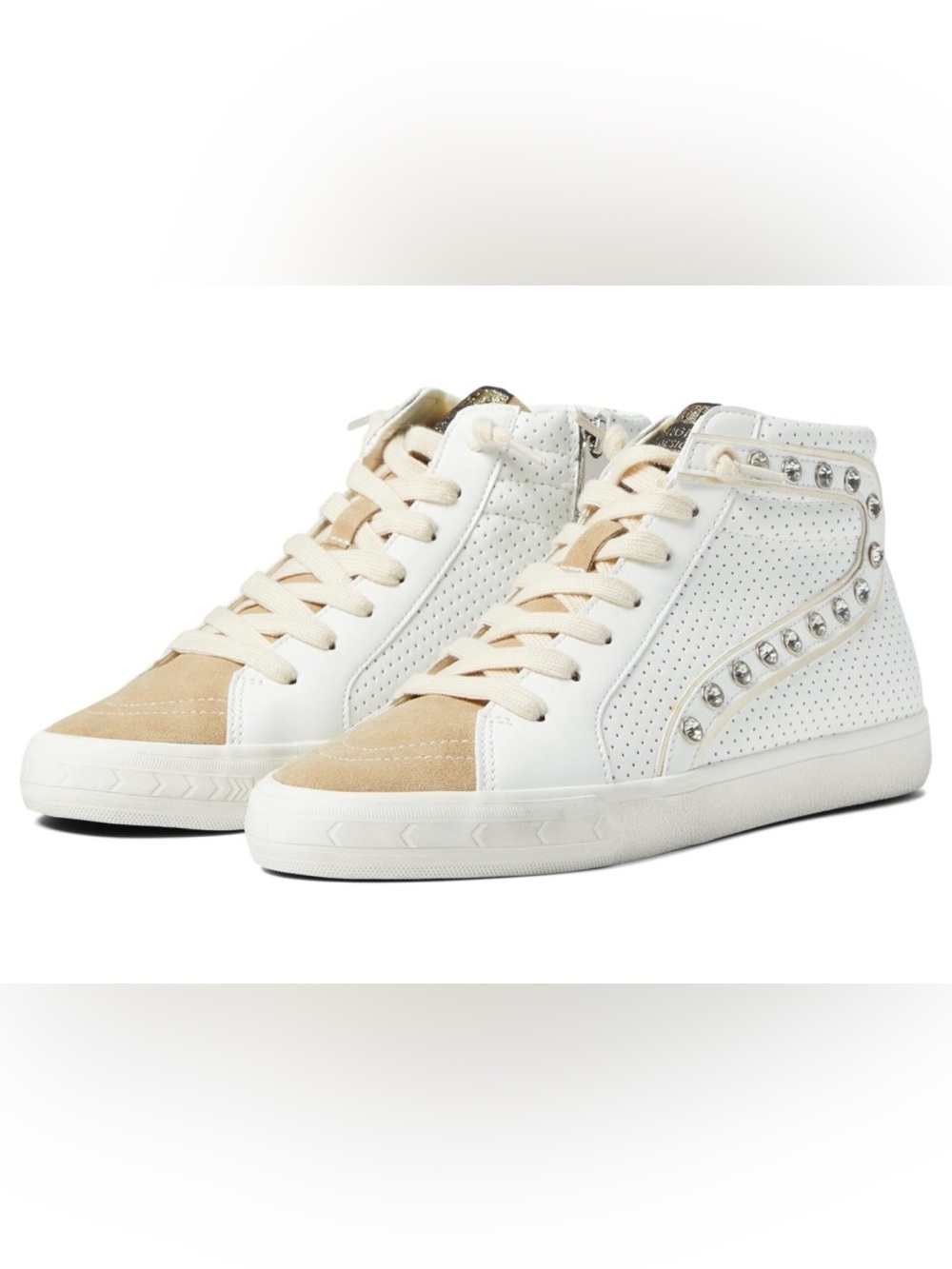 Vintage Cream & White High-Top Sneakers with Stud Accents